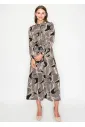 Graphic Wave Pattern Belted Midi Dress
