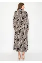 Graphic Wave Pattern Belted Midi Dress
