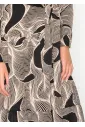 Graphic Wave Pattern Belted Midi Dress
