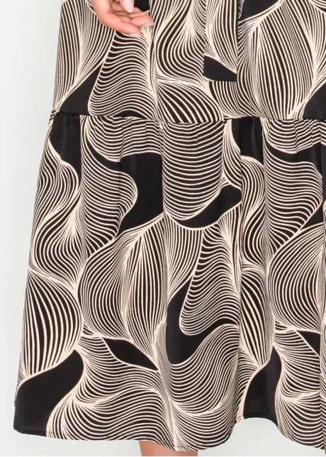 Graphic Wave Pattern Belted Midi Dress