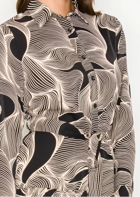 Graphic Wave Pattern Belted Midi Dress