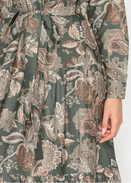 Olive Floral Tiered Shirt Dress