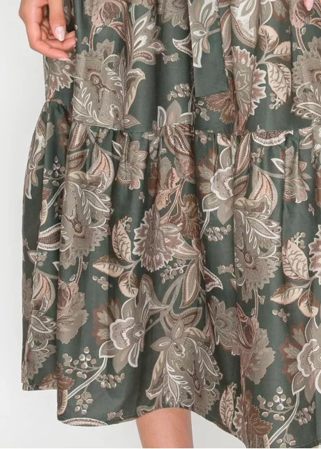 Olive Floral Tiered Shirt Dress