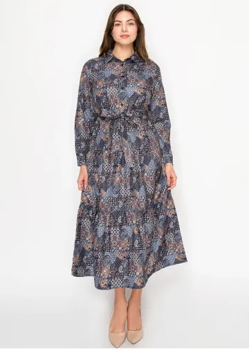 Patchwork Paisley Dress – Navy Mix