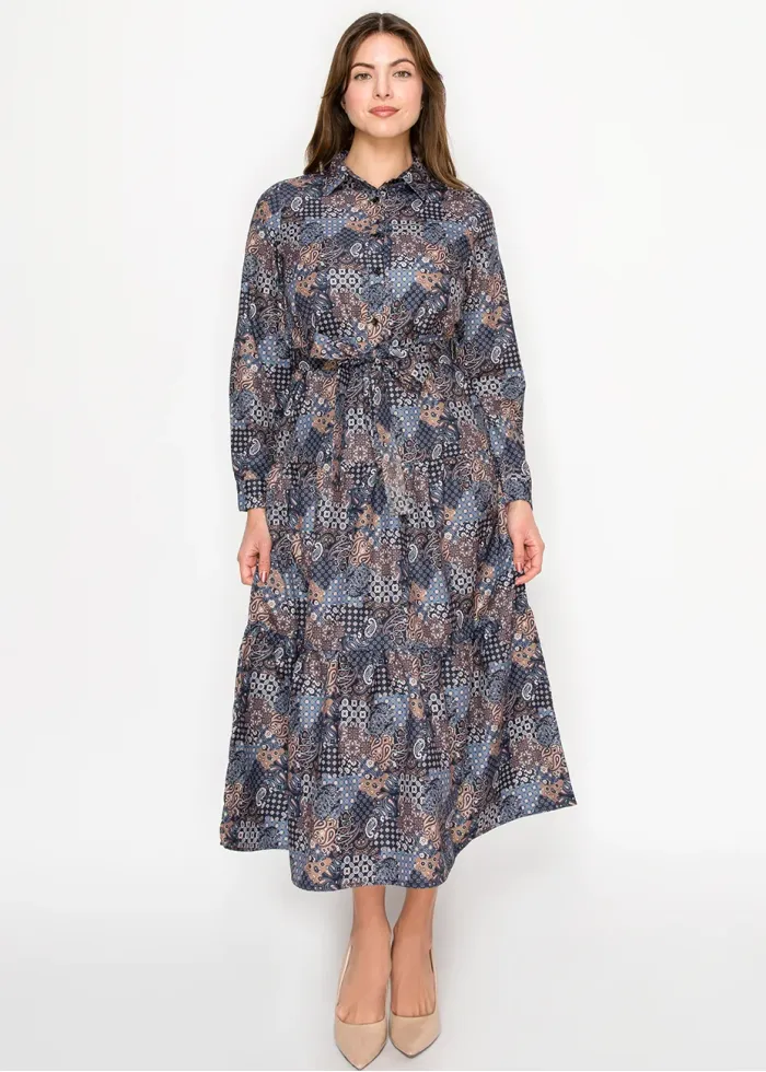 Patchwork Paisley Dress – Navy Mix