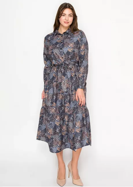Patchwork Paisley Dress – Navy Mix