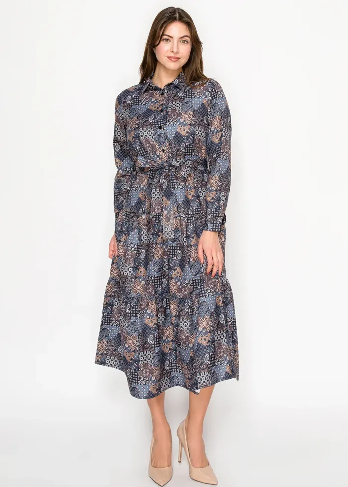 Patchwork Paisley Dress – Navy Mix