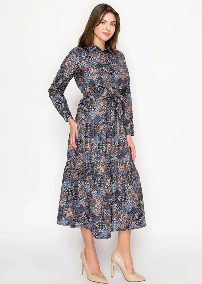 Patchwork Paisley Dress – Navy Mix