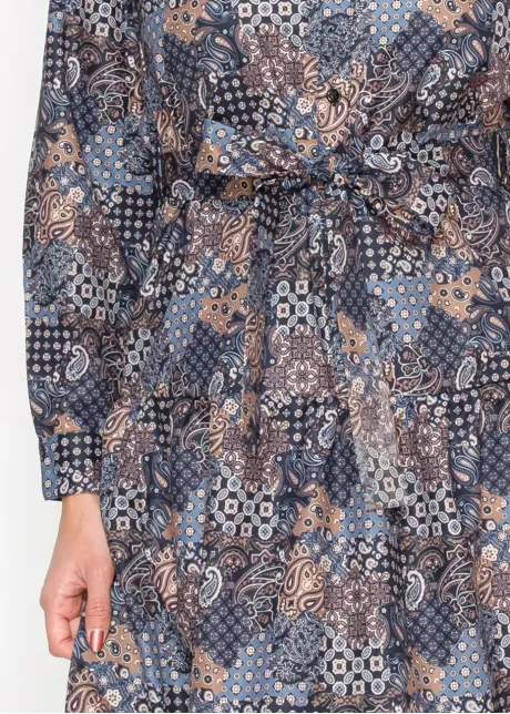 Patchwork Paisley Dress – Navy Mix