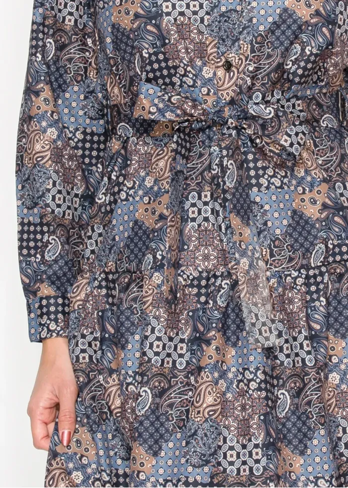 Patchwork Paisley Dress – Navy Mix