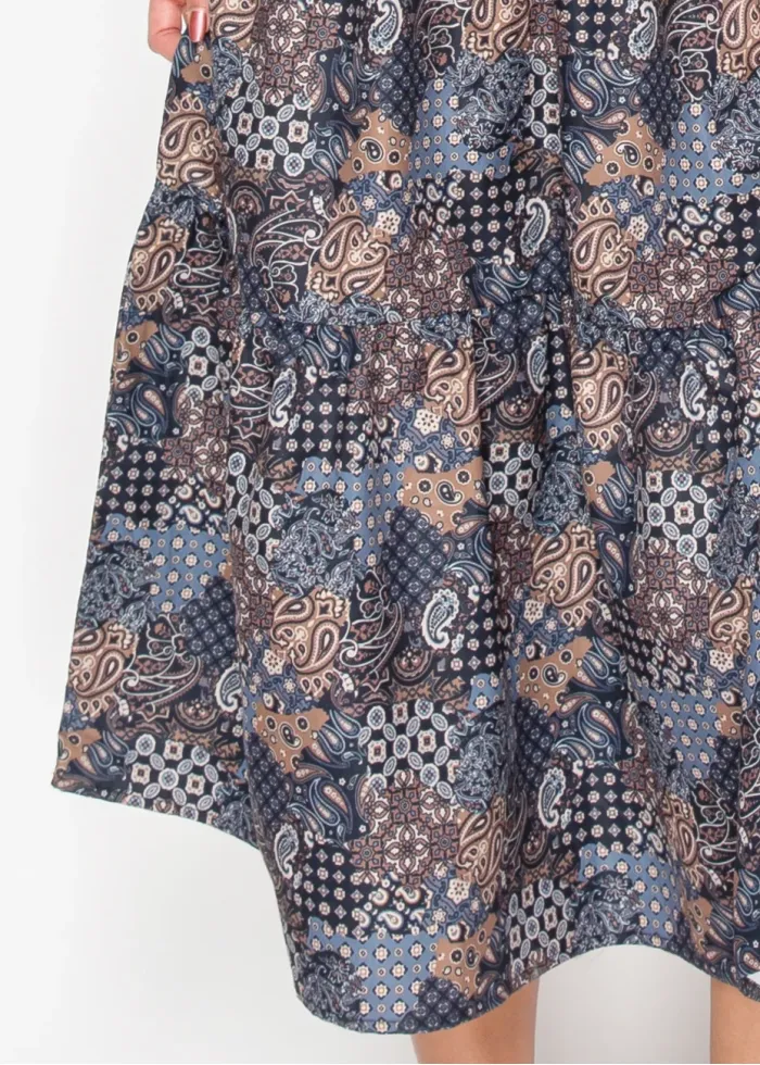Patchwork Paisley Dress – Navy Mix