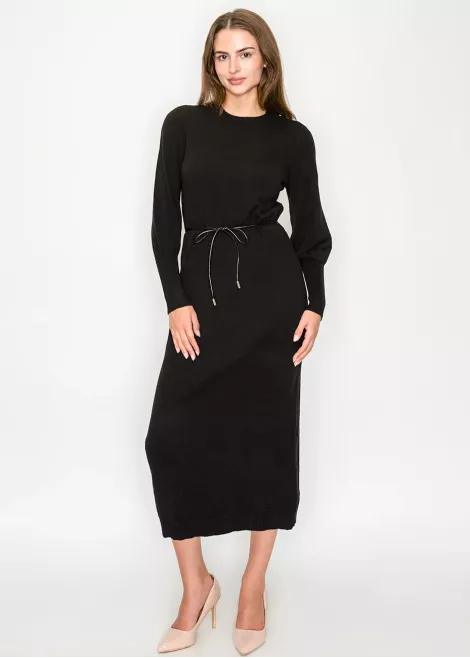 Black Long Sleeve Knit Dress with Belt Black Long Sleeve Knit Dress with Belt