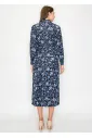 Blue Floral Midi Shirt Dress with Belted Waist