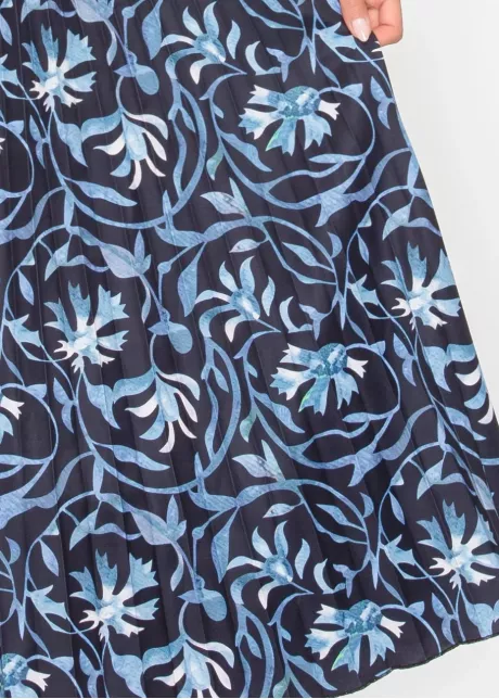 Blue Floral Midi Shirt Dress with Belted Waist