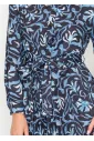 Blue Floral Midi Shirt Dress with Belted Waist