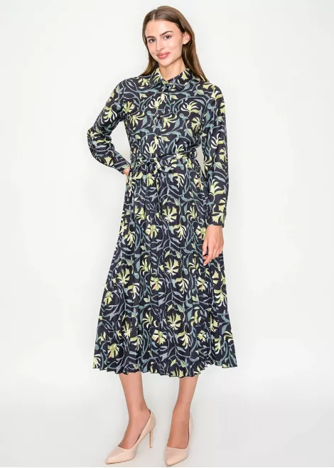 Black Green Floral Button-Front Midi Dress Black Green Floral Button-Front Midi Dress