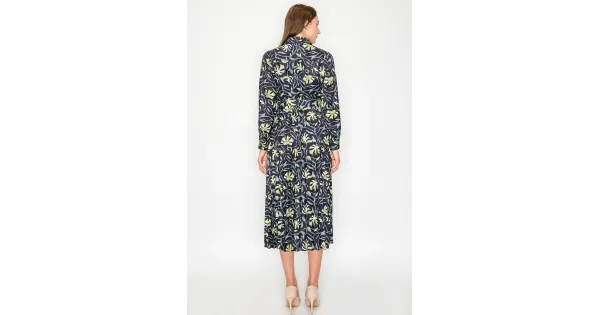 green dress for wedding guest uk Vintage Ditsy Floral Lapel Button Tea Dress | Shirt Dress main image 1