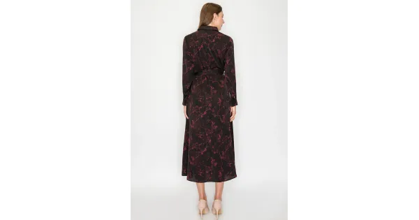 Burgundy Floral Tie-Waist Midi Shirt Dress | Modest Women Clothing - YAL  New York