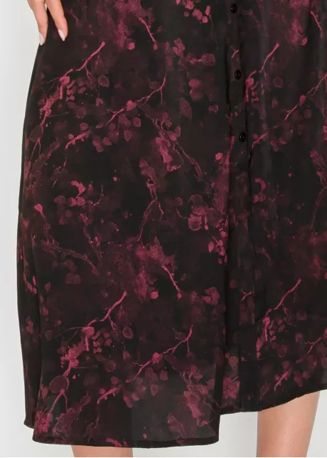 Burgundy Floral Tie-Waist Midi Shirt Dress