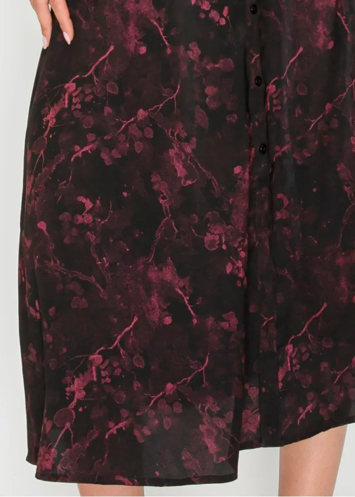 Burgundy Floral Midi Shirt Dress