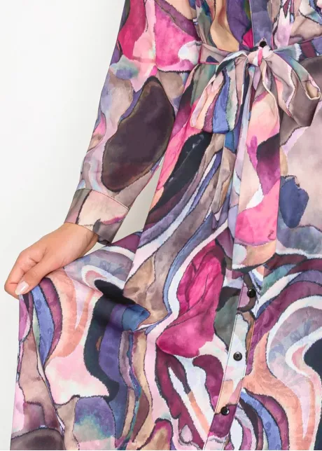 Colorful Abstract Midi Shirt Dress with Belt