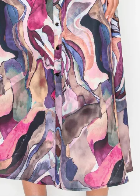 Colorful Abstract Midi Shirt Dress with Belt