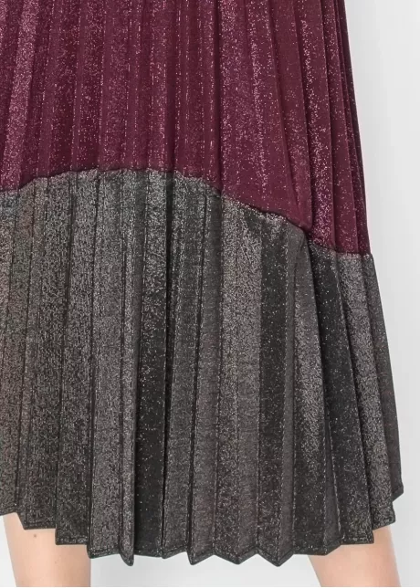 Metallic Pleated Shirt Dress in Burgundy and Black