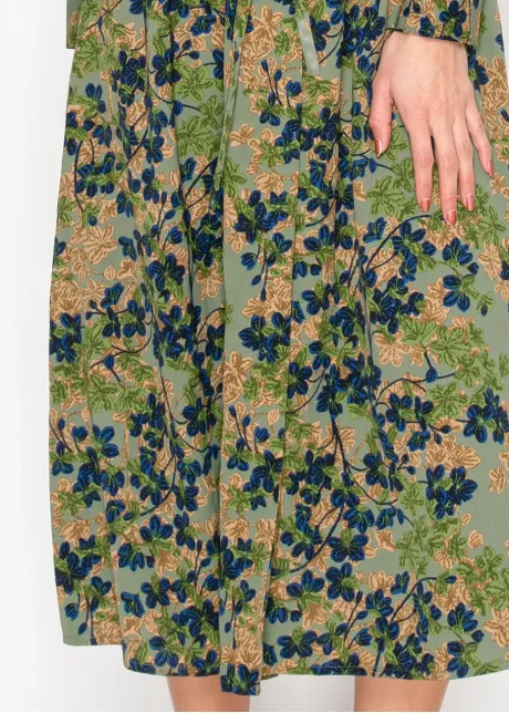 Olive Floral Shirt Dress with Tie Waist
