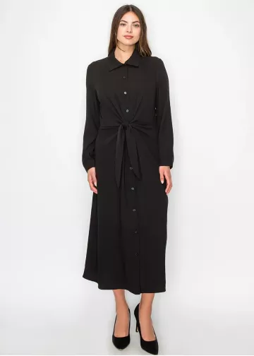 Long Sleeve Collared Black Midi Dress Long Sleeve Collared Black Midi Dress