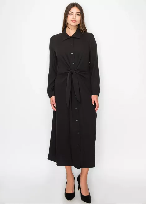 Long Sleeve Collared Black Midi Dress Long Sleeve Collared Black Midi Dress