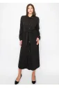 Long Sleeve Collared Black Midi Dress
