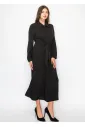 Long Sleeve Collared Black Midi Dress