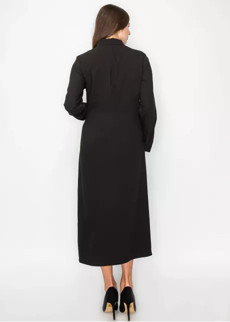 Long Sleeve Collared Black Midi Dress
