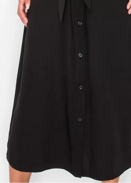 Long Sleeve Collared Black Midi Dress
