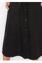 Long Sleeve Collared Black Midi Dress