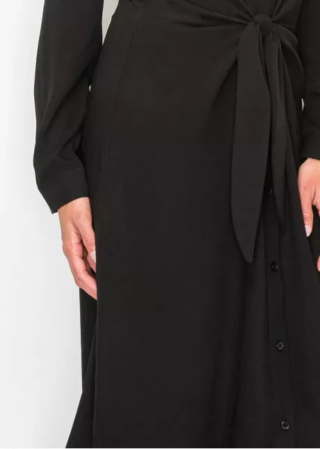 Long Sleeve Collared Black Midi Dress