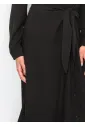 Long Sleeve Collared Black Midi Dress