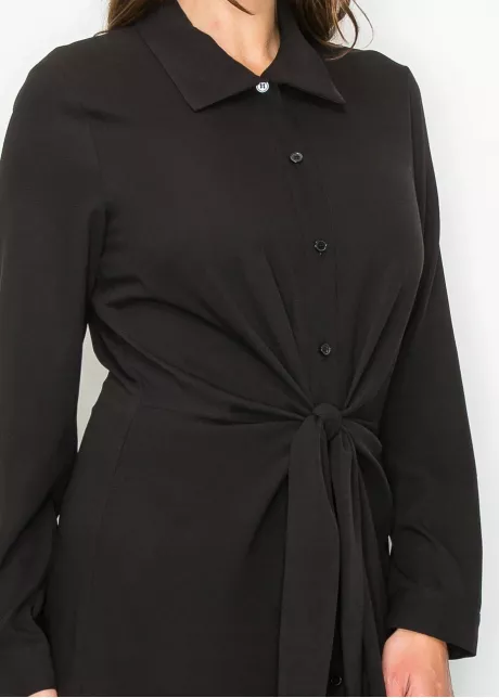 Long Sleeve Collared Black Midi Dress