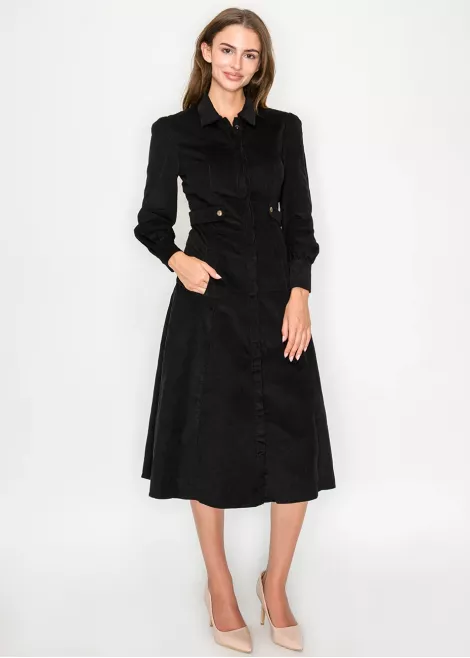 Black corduroy shirt dress with long sleeves Black corduroy shirt dress with long sleeves
