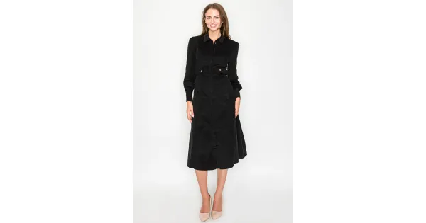 Black corduroy shirt dress with long sleeves | Modest Women Clothing - YAL  New York