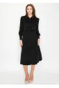 Black corduroy shirt dress with long sleeves