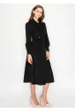 Black corduroy shirt dress with long sleeves