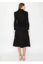 Black corduroy shirt dress with long sleeves