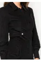 Black corduroy shirt dress with long sleeves