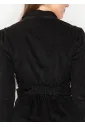 Black corduroy shirt dress with long sleeves