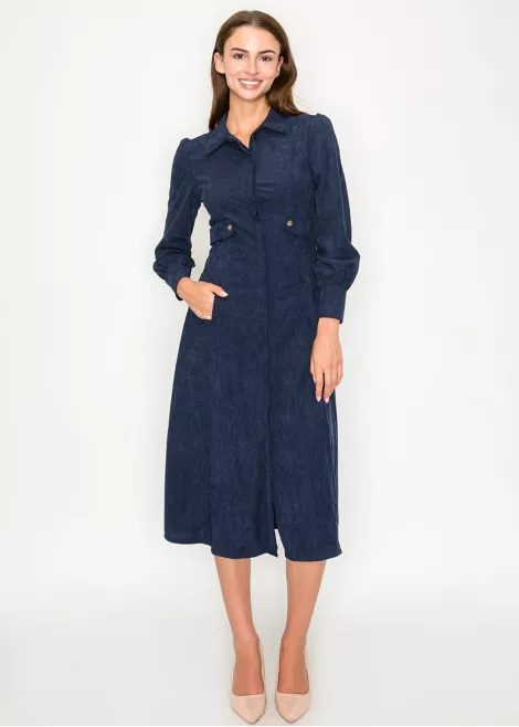 Navy corduroy shirt dress with button details Navy corduroy shirt dress with button details