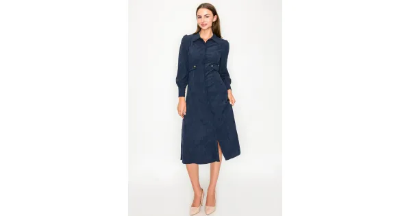 princess polly baby blue dress Navy corduroy shirt dress with button details | Modest Women Clothing