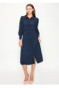 Navy corduroy shirt dress with button details