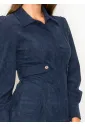 Navy corduroy shirt dress with button details