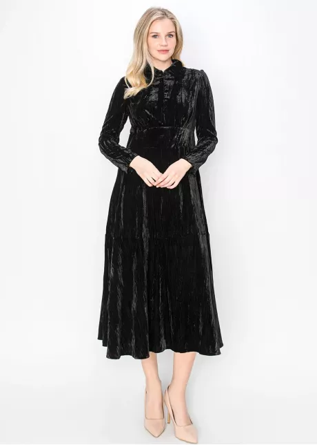 Black Velvet Collared Midi Dress